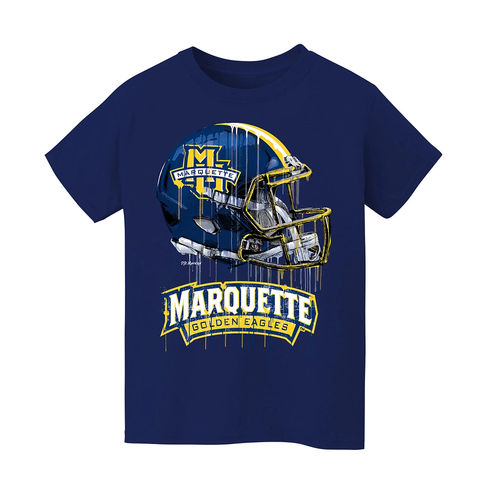 Youth Vive La Fete Navy Marquette Golden Eagles Dripping Football Helmet T-Shirt