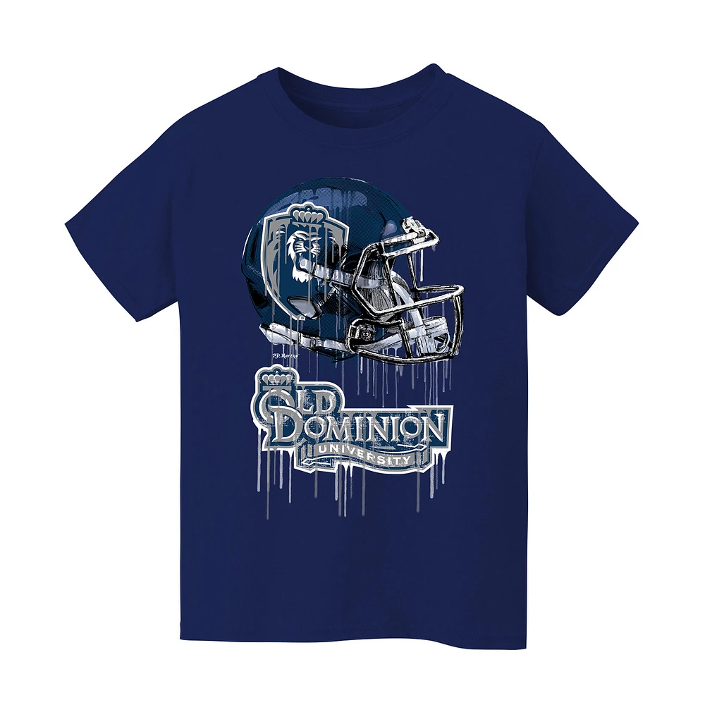 Youth Vive La Fete Navy Old Dominion Monarchs Dripping Football Helmet T-Shirt