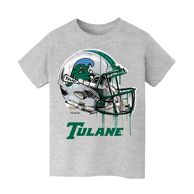Youth Vive La Fete Heather Gray Tulane Green Wave Dripping Football Helmet T-Shirt