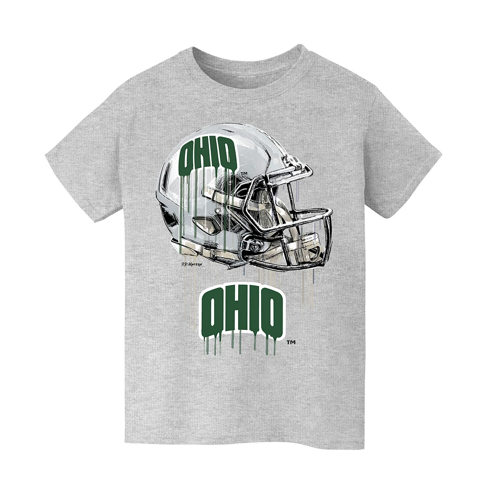 Youth Vive La Fete Heather Gray Ohio Bobcats Dripping Football Helmet T-Shirt