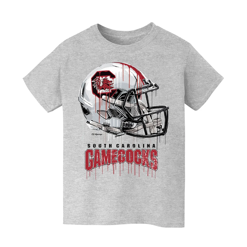Youth Vive La Fete Heather Gray South Carolina Gamecocks Dripping Football Helmet T-Shirt