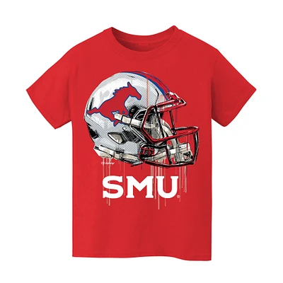 Youth Vive La Fete Red SMU Mustangs Dripping Football Helmet T-Shirt