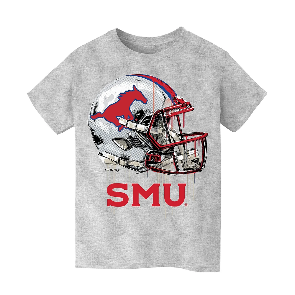 Youth Vive La Fete Heather Gray SMU Mustangs Dripping Football Helmet T-Shirt