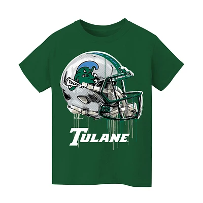 Youth Vive La Fete Green Tulane Wave Dripping Football Helmet T-Shirt