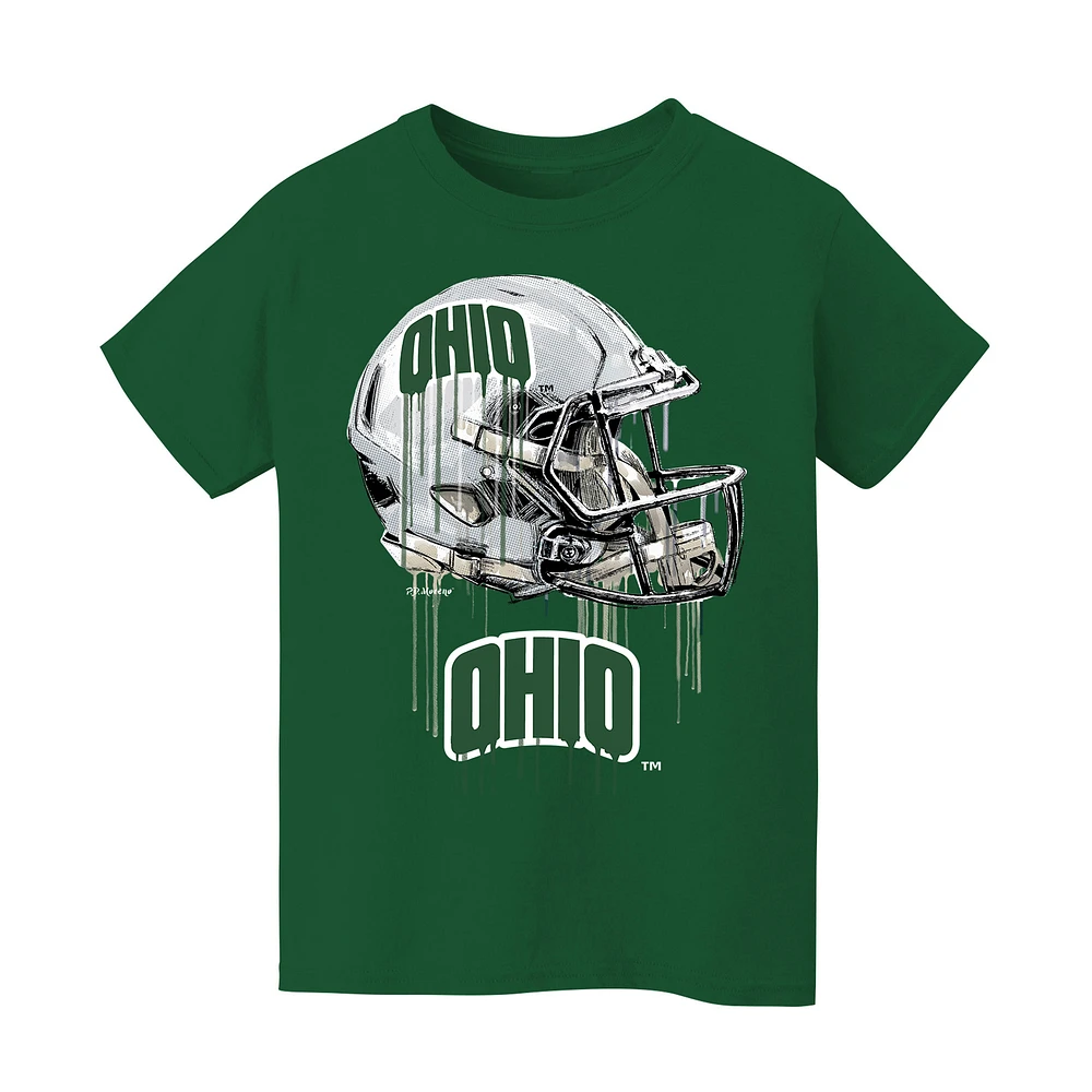 Youth Vive La Fete Green Ohio Bobcats Dripping Football Helmet T-Shirt
