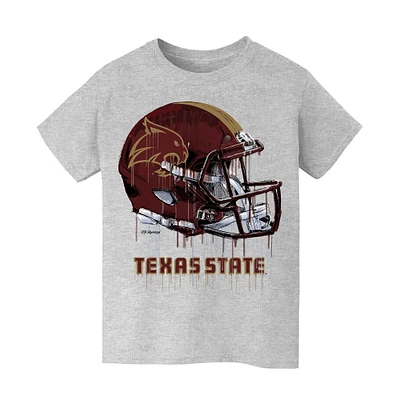 Youth Vive La Fete Heather Gray Texas State Bobcats Dripping Football Helmet T-Shirt
