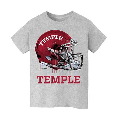 Youth Vive La Fete Heather Gray Temple Owls Dripping Football Helmet T-Shirt