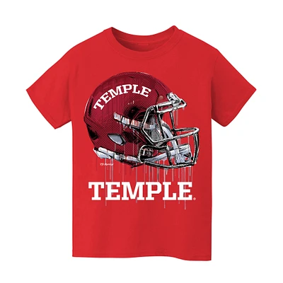 Youth Vive La Fete Red Temple Owls Dripping Football Helmet T-Shirt