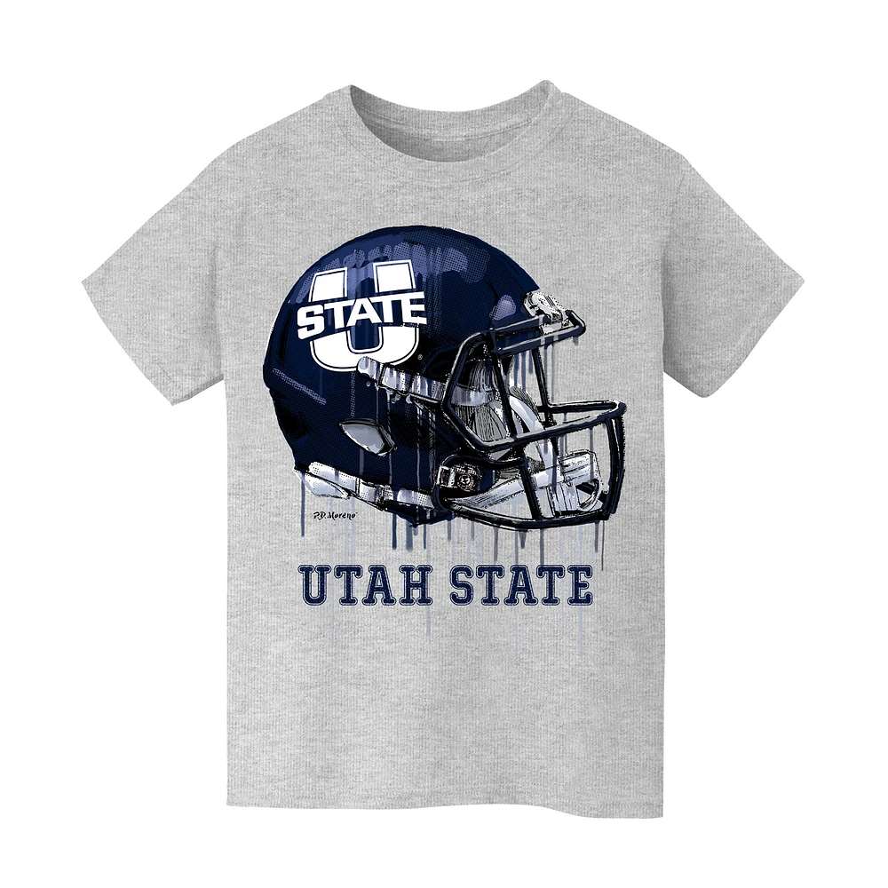 Youth Vive La Fete Heather Gray Utah State Aggies Dripping Football Helmet T-Shirt