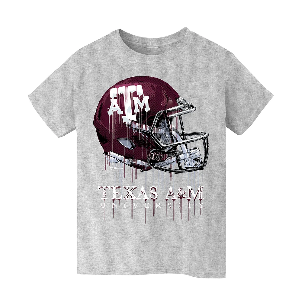 Youth Vive La Fete Heather Gray Texas A&M Aggies Dripping Football Helmet T-Shirt