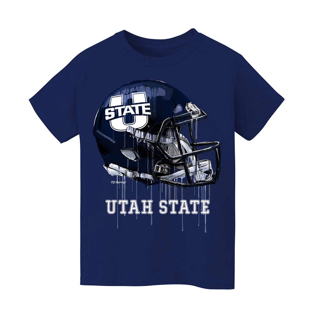 Youth Vive La Fete Navy Utah State Aggies Dripping Football Helmet T-Shirt