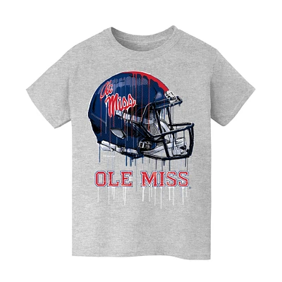 Youth Vive La Fete Heather Gray Ole Miss Rebels Dripping Football Helmet T-Shirt