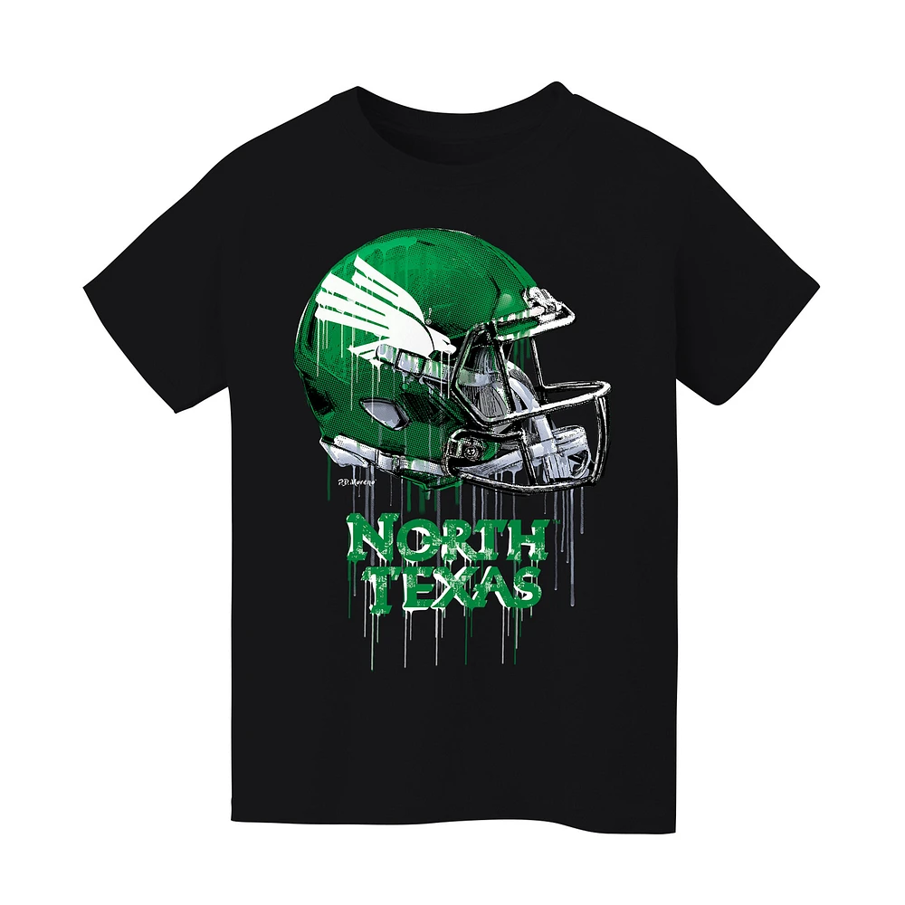 Youth Vive La Fete Black North Texas Mean Green Dripping Football Helmet T-Shirt