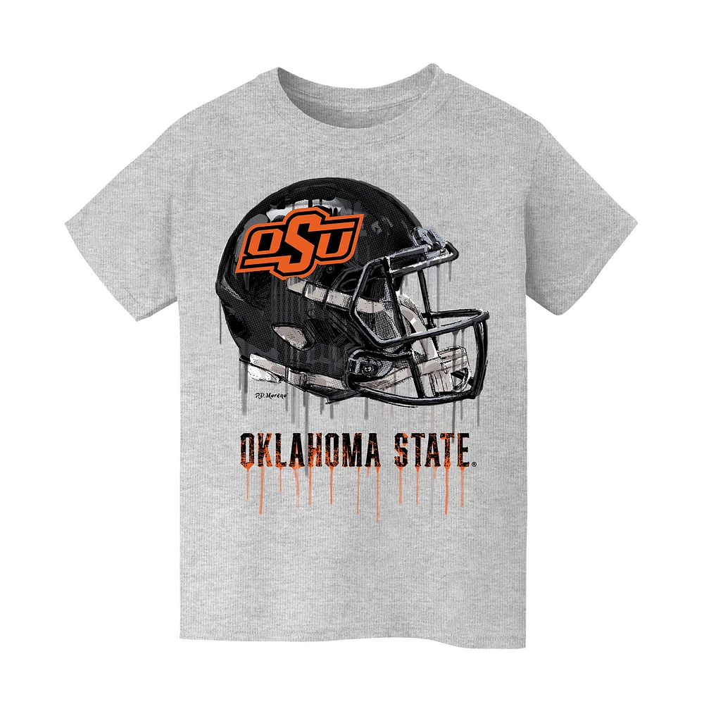 Youth Vive La Fete Heather Gray Oklahoma State Cowboys Dripping Football Helmet T-Shirt