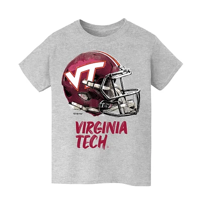 Youth Vive La Fete Heather Gray Virginia Tech Hokies Dripping Football Helmet T-Shirt