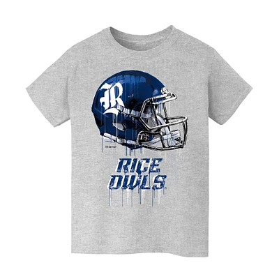 Youth Vive La Fete Heather Gray Rice Owls Dripping Football Helmet T-Shirt