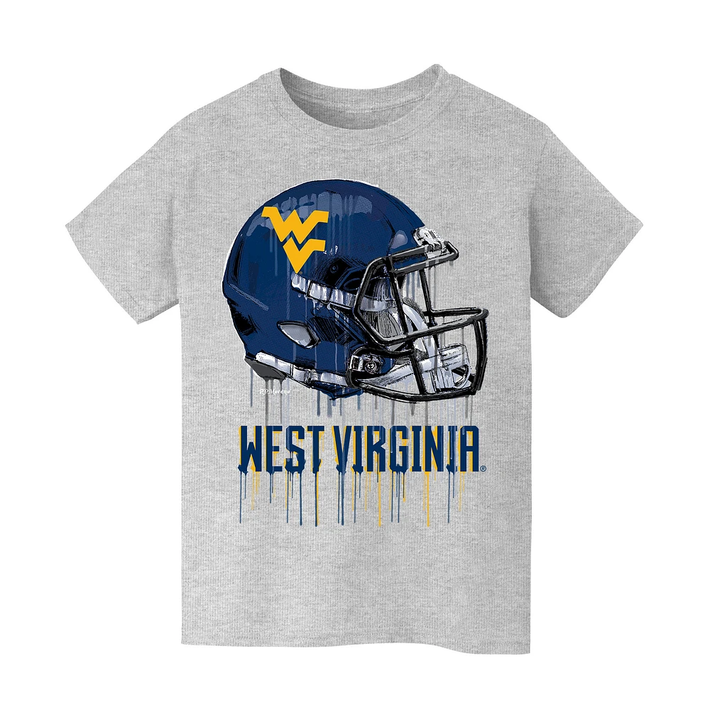 Youth Vive La Fete Heather Gray West Virginia Mountaineers Dripping Football Helmet T-Shirt