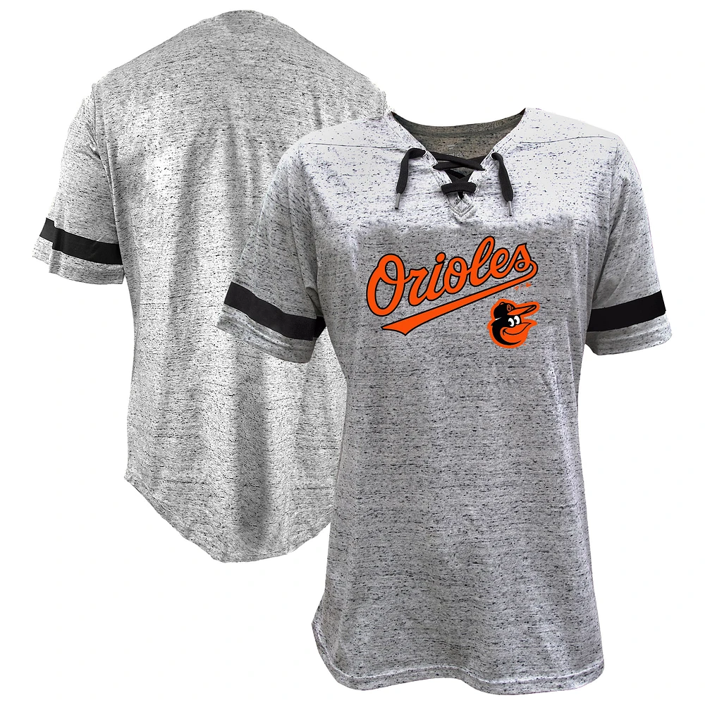 Women's Profile Heather Gray Baltimore Orioles Lace-Up Fleck T-Shirt