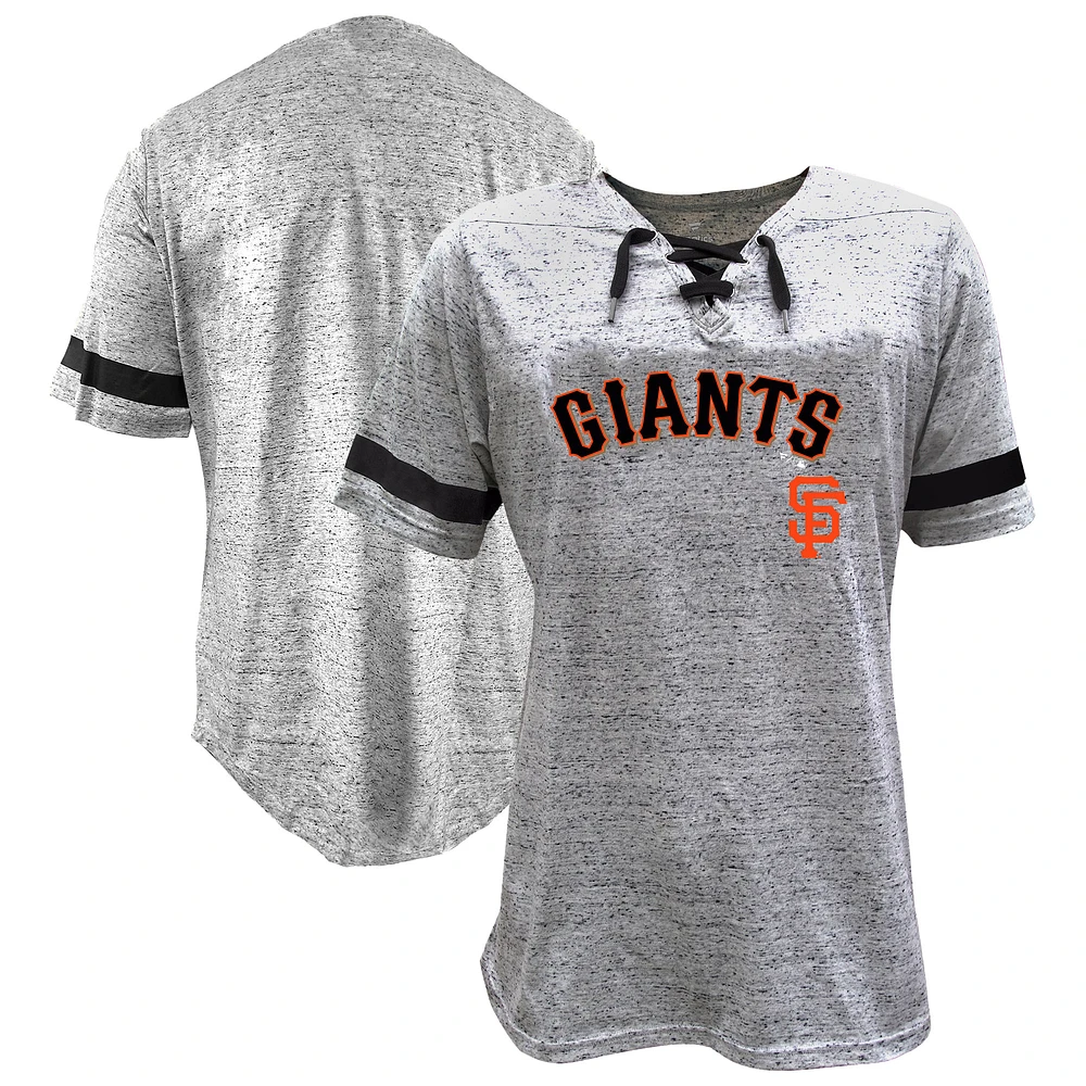 Women's Profile Heather Gray San Francisco Giants Lace-Up Fleck T-Shirt