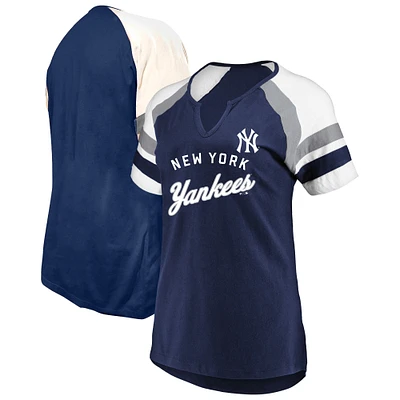 Women's Profile Navy New York Yankees Arched Notch Neck T-Shirt