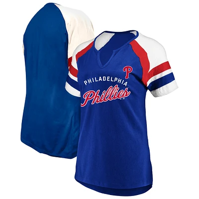 Women's Profile Royal Philadelphia Phillies Arched Notch Neck T-Shirt