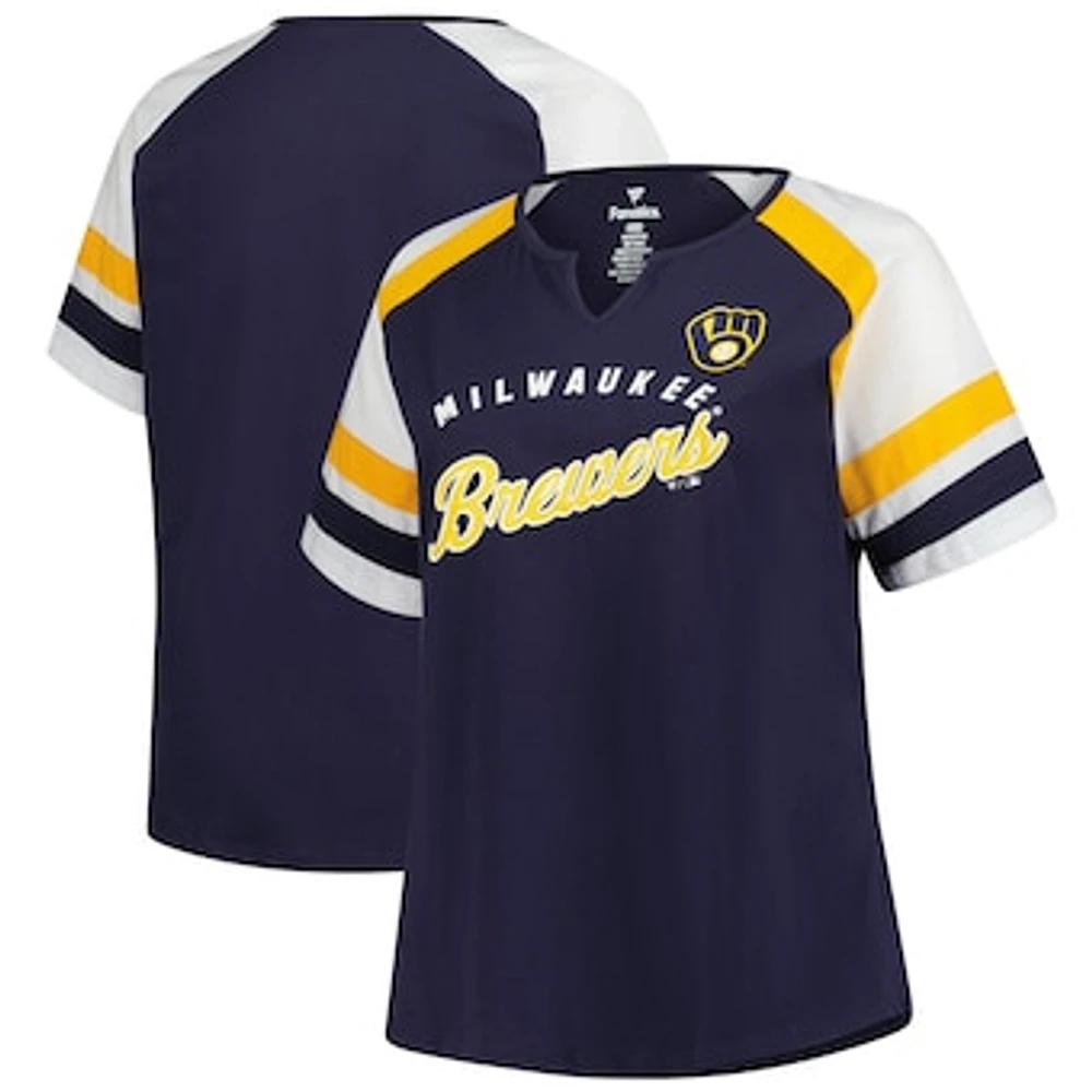 Women's Profile Navy Milwaukee Brewers Plus Sized Arched Notch Neck T-Shirt