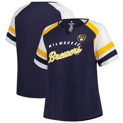 Women's Profile Navy Milwaukee Brewers Plus Sized Arched Notch Neck T-Shirt