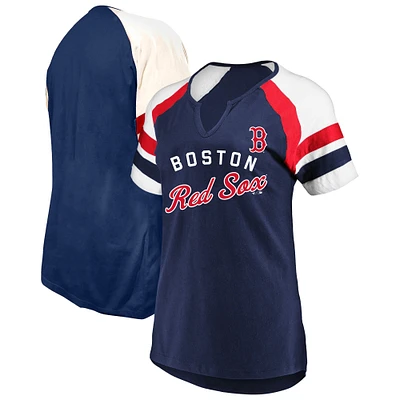 Women's Profile Navy Boston Red Sox Arched Notch Neck T-Shirt