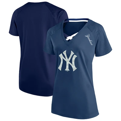 Women's Profile Navy New York Yankees Plus Glitter Raglan V-Neck T-Shirt