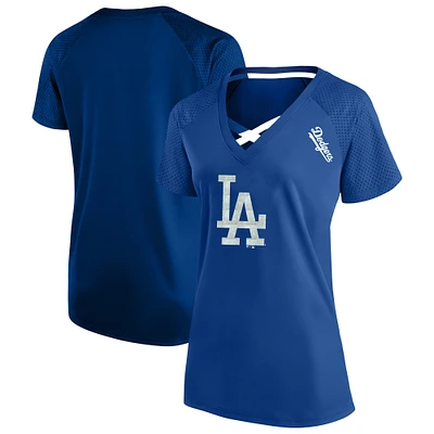 Women's Profile Royal Los Angeles Dodgers Plus Size Glitter Raglan V-Neck T-Shirt