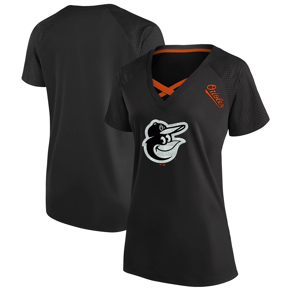 Women's Profile Black Baltimore Orioles Plus Glitter Raglan V-Neck T-Shirt