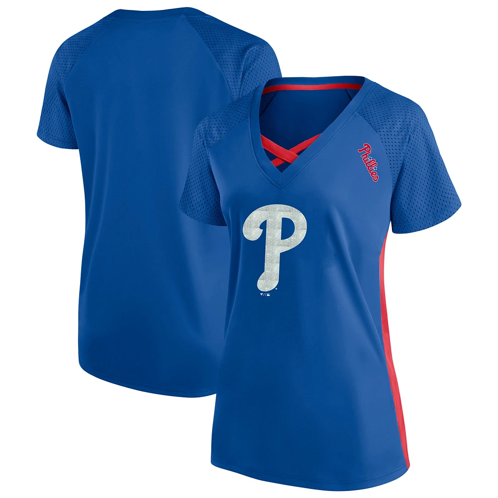 Women's Profile Royal Philadelphia Phillies Plus Glitter Raglan V-Neck T-Shirt
