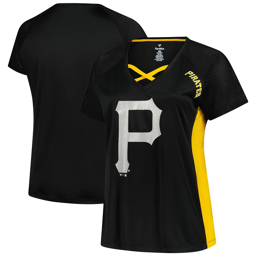 Women's Profile Black Pittsburgh Pirates Glitter Raglan V-Neck T-Shirt
