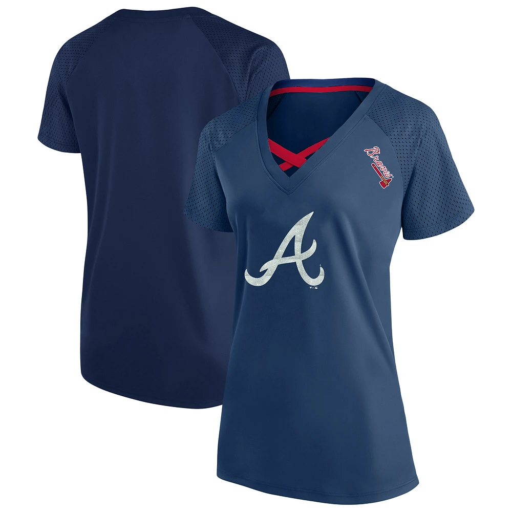 Women's Profile Navy Atlanta Braves Plus Glitter Raglan V-Neck T-Shirt