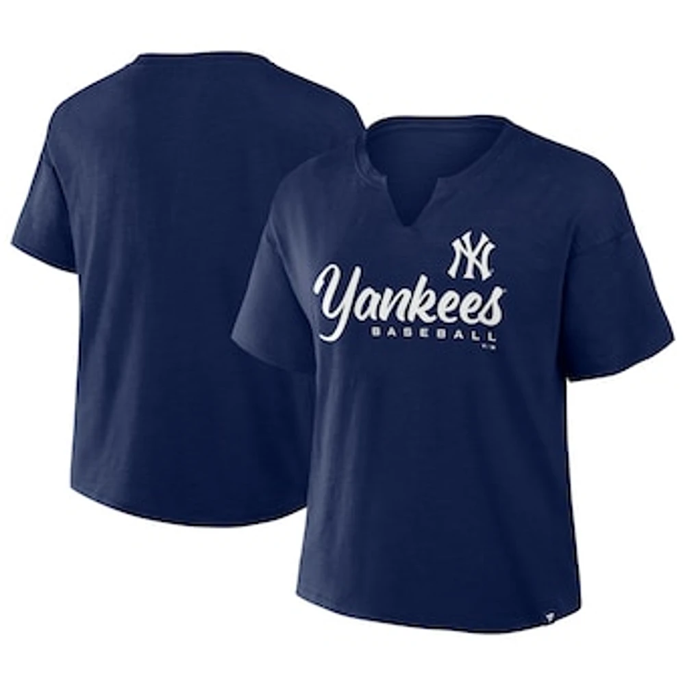 Women's Profile Navy New York Yankees Plus Wordmark Notch Neck T-Shirt