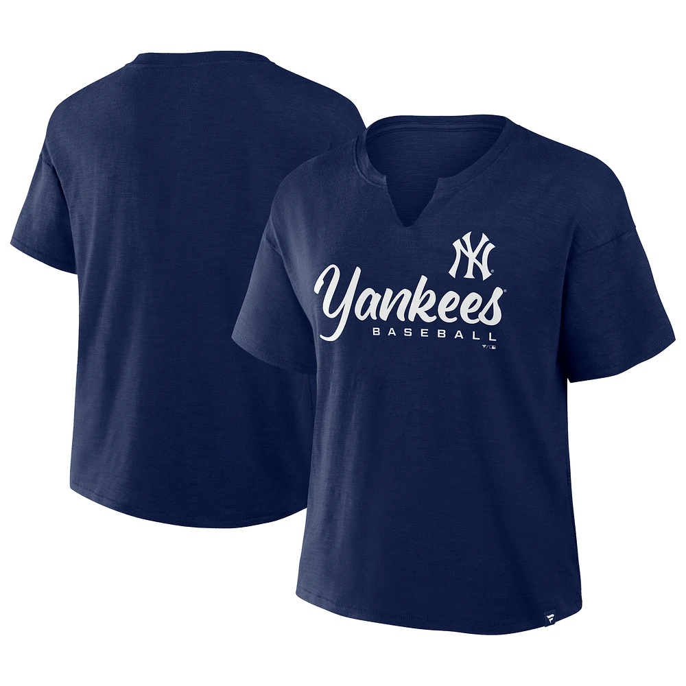 Women's Profile Navy New York Yankees Plus Size Wordmark Notch Neck T-Shirt