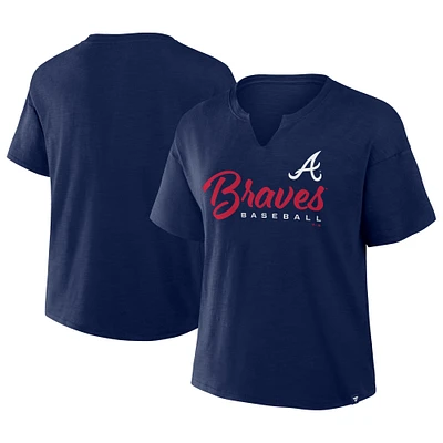 Women's Profile Navy Atlanta Braves Plus Wordmark Notch Neck T-Shirt