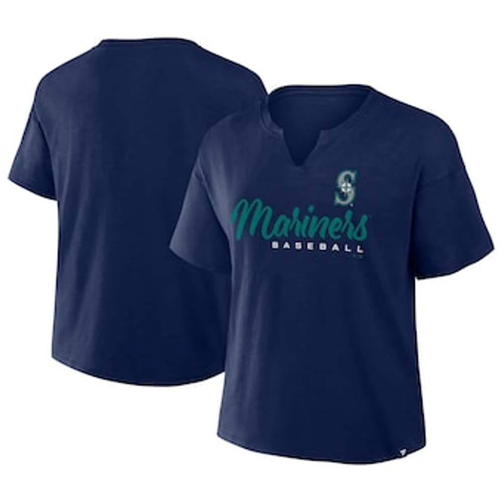 Women's Profile Navy Seattle Mariners Plus Wordmark Notch Neck T-Shirt