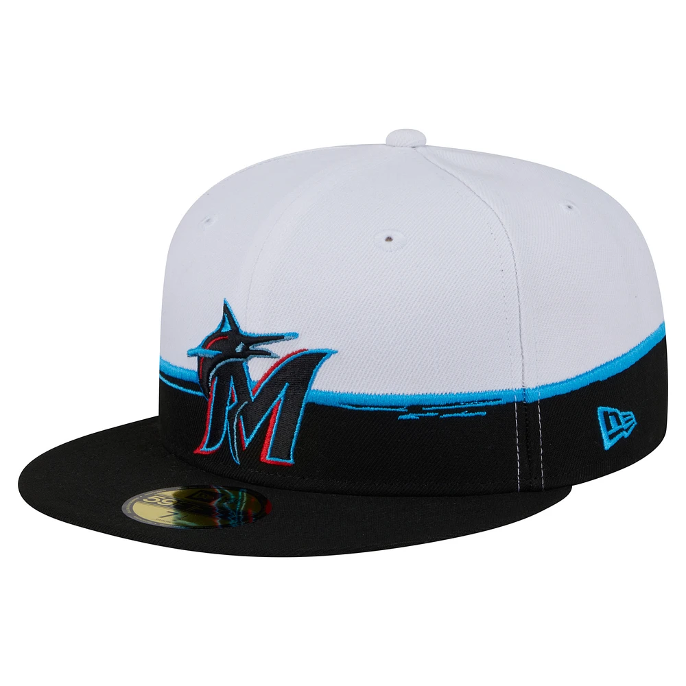 Men's New Era Black/White Miami Marlins Paint Stroke 59FIFTY Fitted Hat