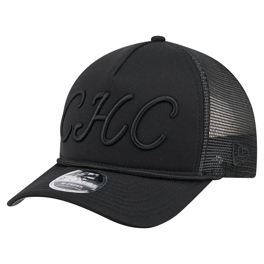 Men's New Era Black Chicago Cubs City Initial 9FORTY A-Frame M-Crown Adjustable Trucker Hat