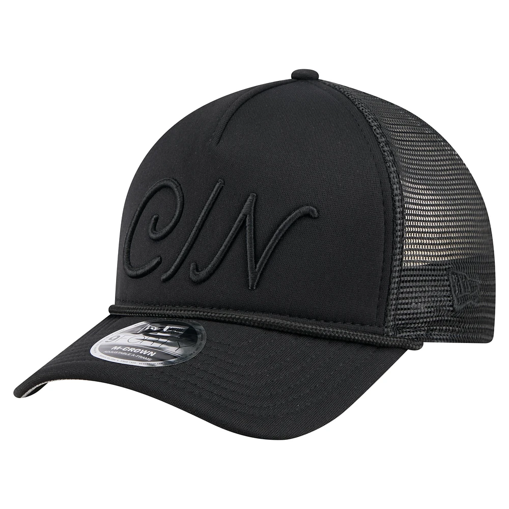 Men's New Era Black Cincinnati Reds City Initial 9FORTY A-Frame M-Crown Adjustable Trucker Hat