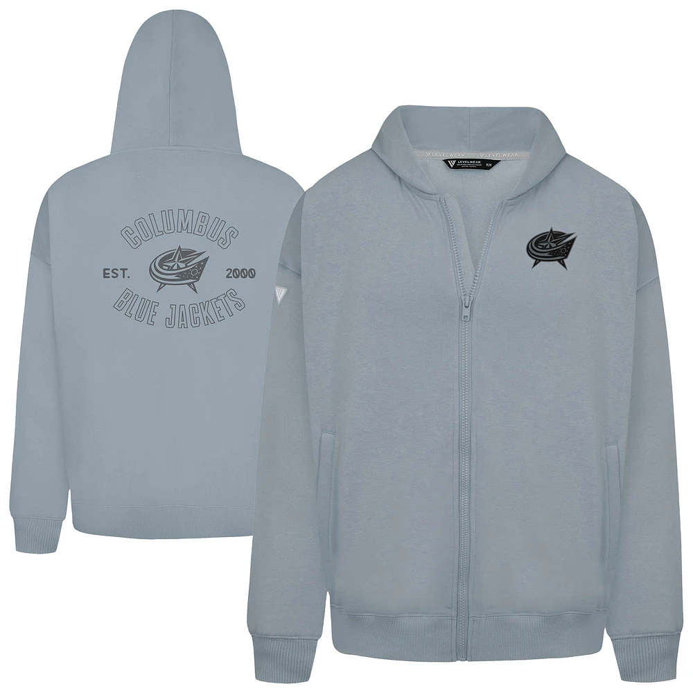 Men's Levelwear Gray Columbus Blue Jackets Uphill Abyssal Full-Zip Hoodie