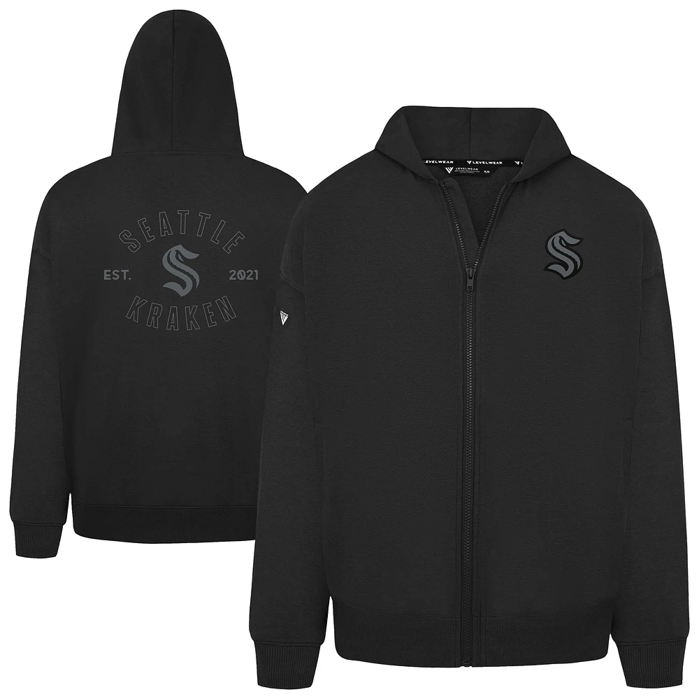 Men's Levelwear Black Seattle Kraken Uphill Abyssal Full-Zip Hoodie