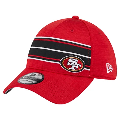 Men's New Era Scarlet San Francisco 49ers Stripes 39THIRTY Flex Hat