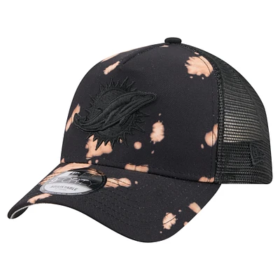 Men's New Era Black Miami Dolphins Bleached 9FORTY A-Frame Adjustable Hat