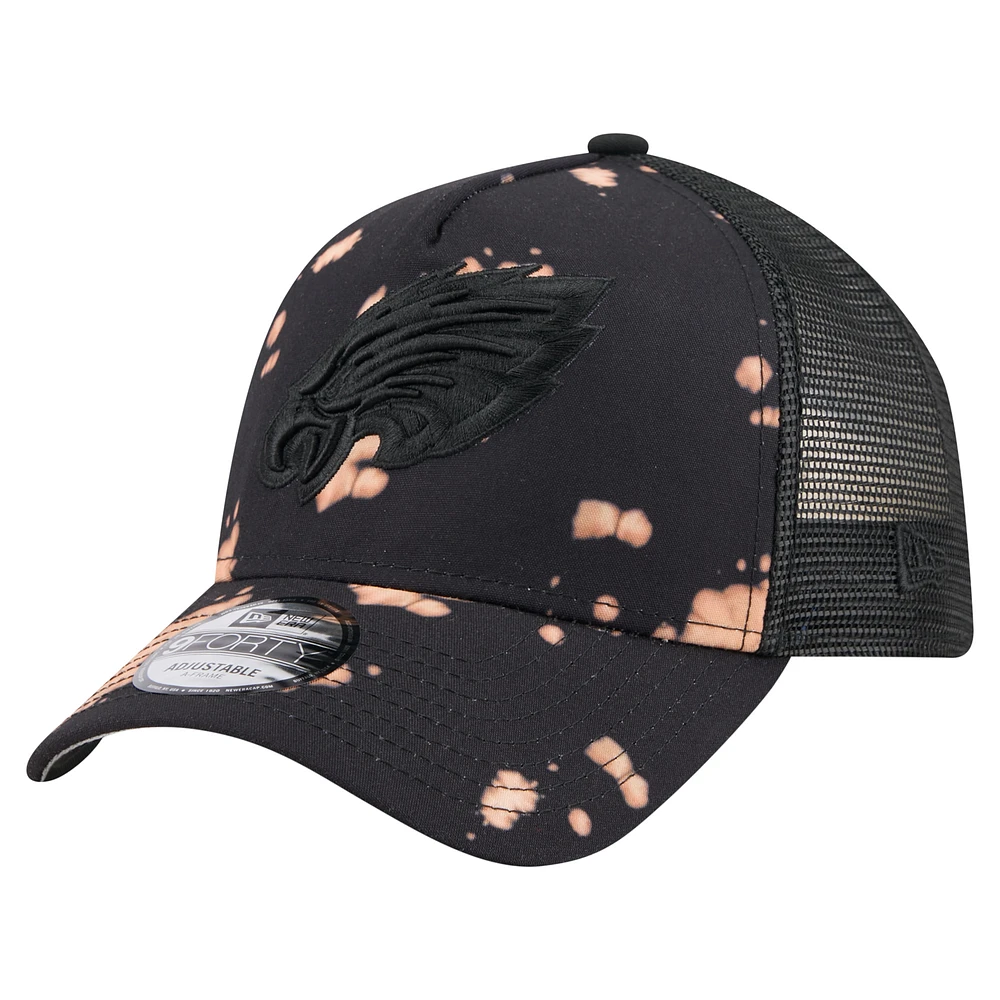 Men's New Era Black Philadelphia Eagles Bleached 9FORTY A-Frame Adjustable Hat