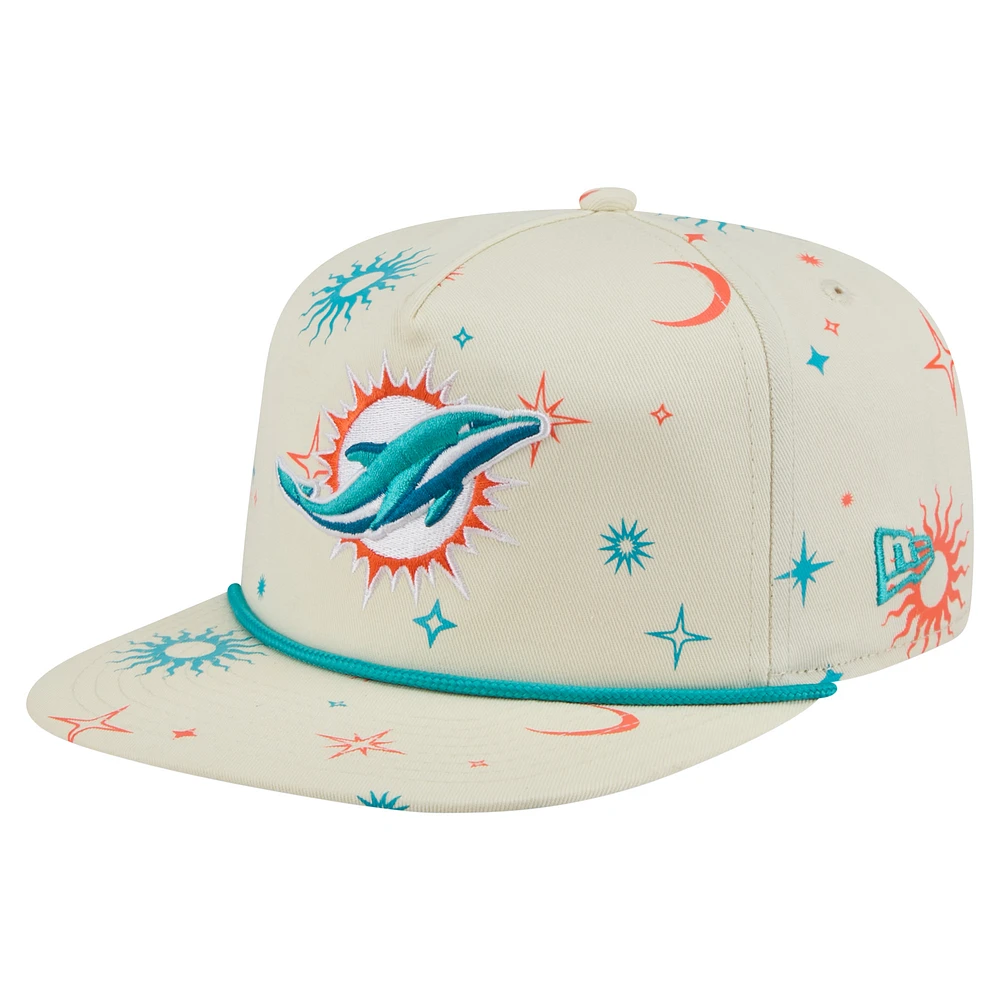 Men's New Era Cream Miami Dolphins Celestial Golfer Snapback Hat
