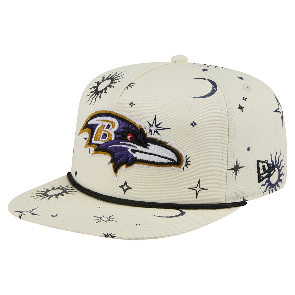 Men's New Era Cream Baltimore Ravens Celestial Golfer Snapback Hat