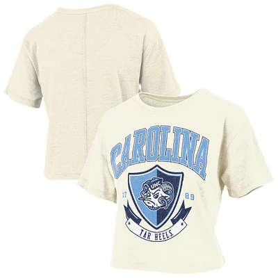 Women's Pressbox Cream North Carolina Tar Heels Buckler Vintage Cropped T-Shirt