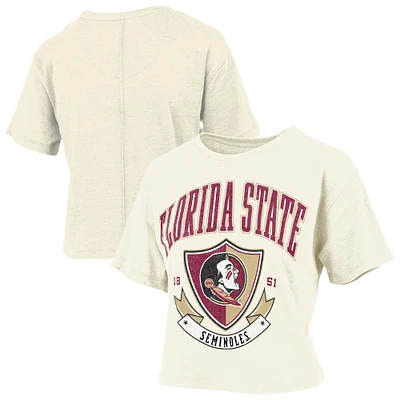 Women's Pressbox Cream Florida State Seminoles Buckler Vintage Cropped T-Shirt